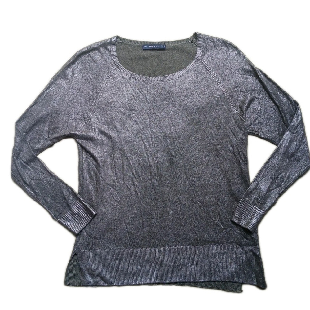 Zara Grey Gold Shimmer Knit Sweater Top Pullover Size Small